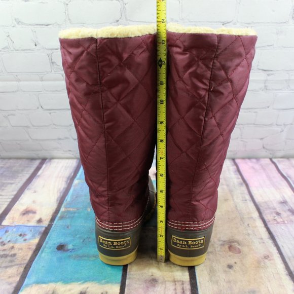 LL Bean Maroon Wine Quilted Sherpa Fleece Lined Waterproof Rubber Duck Boots 6 M - Picture 8 of 9